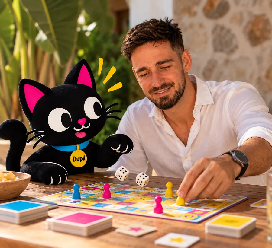 Toni Ferragut playing a board game with Dupli